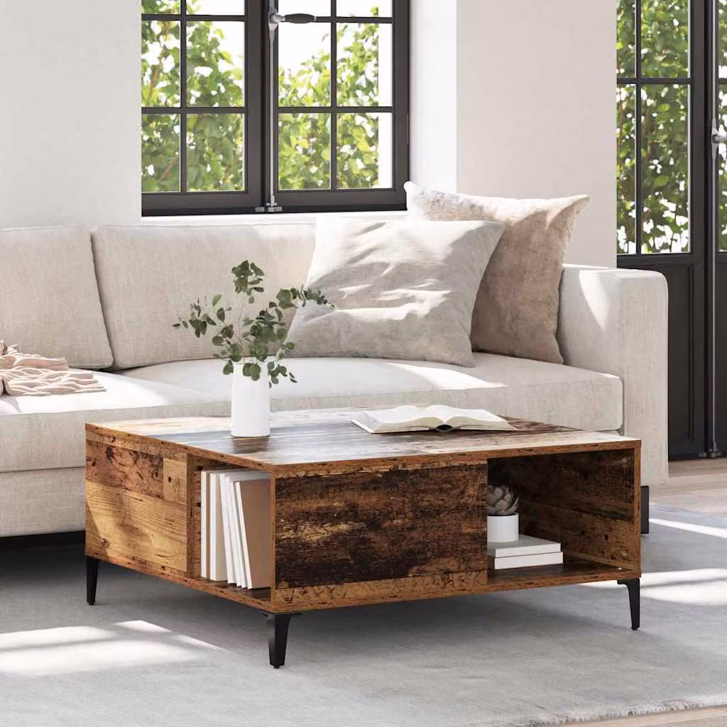 Tavolino da salotto vidaXL in stile industriale con piano in legno marrone e struttura in metallo, L/P/H: 80 x 80 x 36,5 cm
