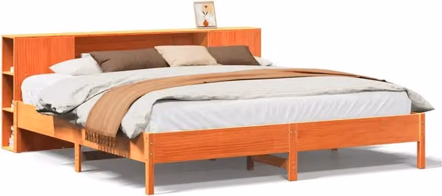 Letto matrimoniale | Letto per adulti | Letto Libreria senza Materasso Marrone Cera 200x200 cm in Pino