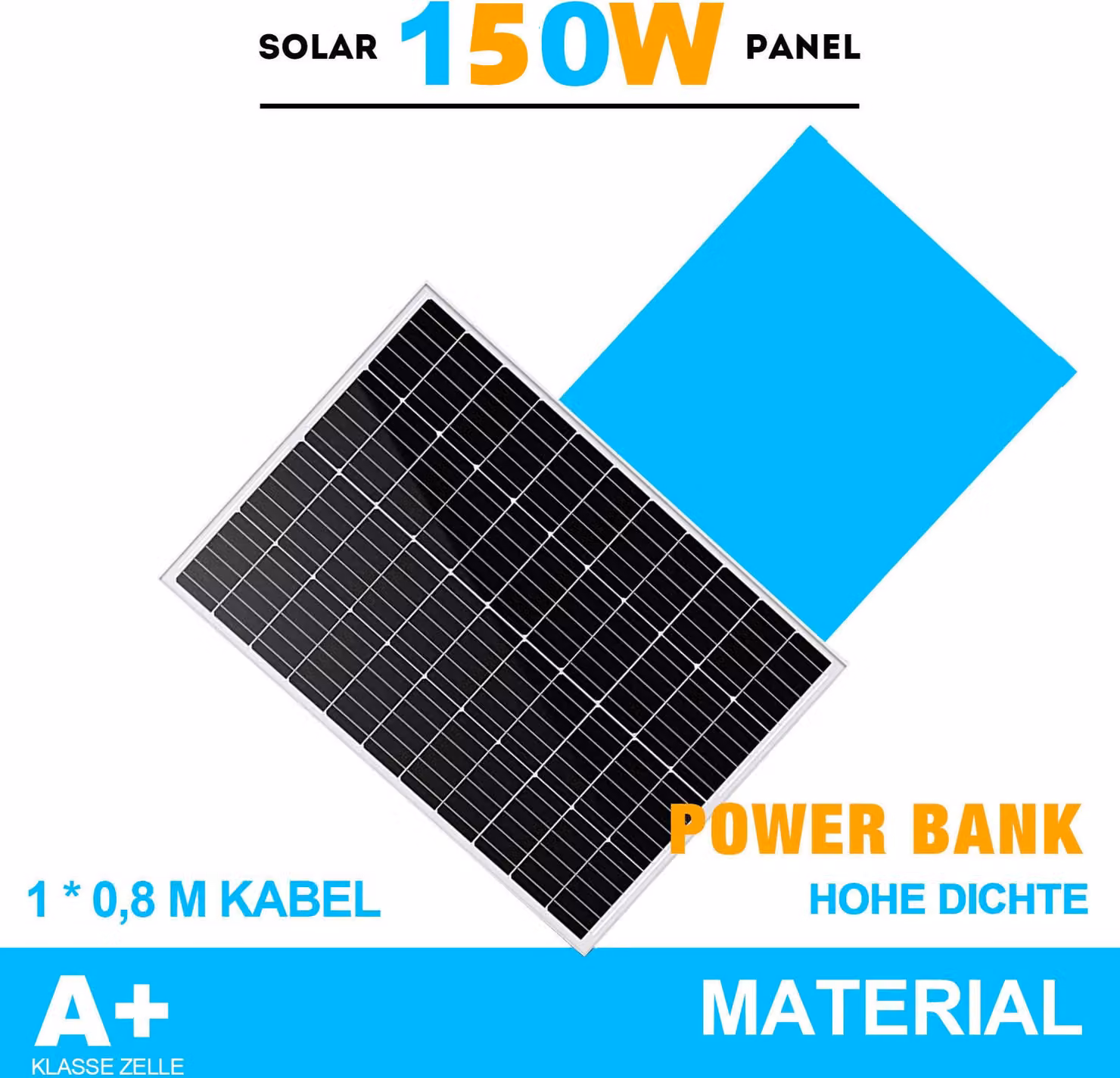 150 Watt pannello solare modulo solare monocristallino pannello solare - 150W 12 V per batterie, fotovoltaico - cella solare sistema fotovoltaico sistema solare per roulotte, campeggio, balcone, case da giardino, centrale elettrica da balcone