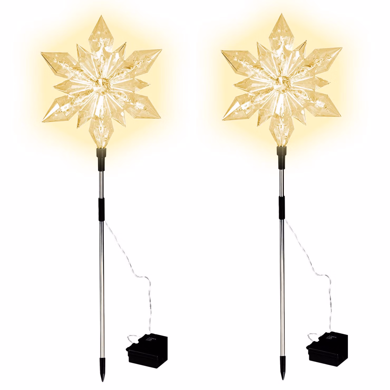 Stella da giardino a LED set di 2 con timer - 66 x 23 cm - Decorazione da giardino Illuminazione natalizia bianco caldo - Decorazione natalizia invernale Avvento all'aperto a batteria