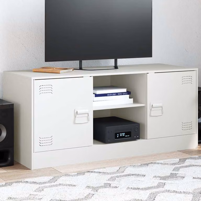 vidaXL Mobile Porta TV Bianco in Acciaio e MDF L: 99 cm, P: 39 cm, H: 44 cm