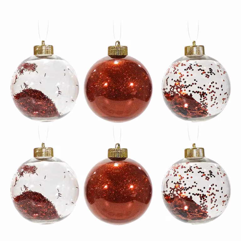 Set di 6 palline di Natale rosse Vestiamo Casa, decorazioni sferiche da appendere con diametro 8 cm