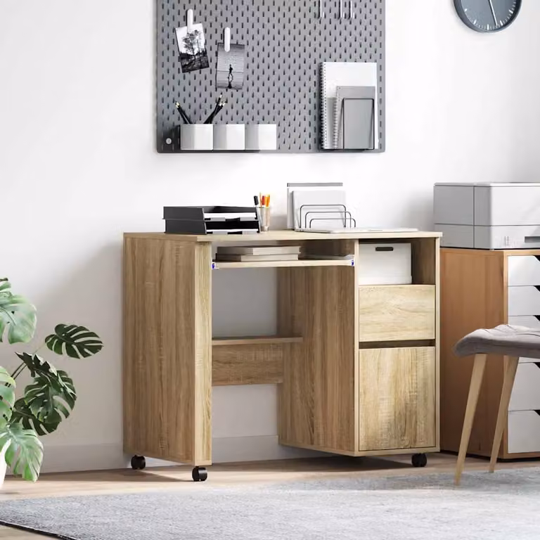 Scrivania da ufficio moderna vidaXL in legno MDF color marrone con ruote L: 120 cm, P: 60 cm, H: 75 cm