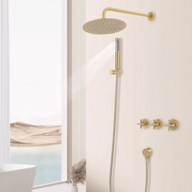 Set doccia - Doccia a pioggia per montaggio a parete - Soffione da 25 cm - Tubo flessibile - Ottone e acciaio inossidabile - Antiruggine - Per la casa e l'hotel