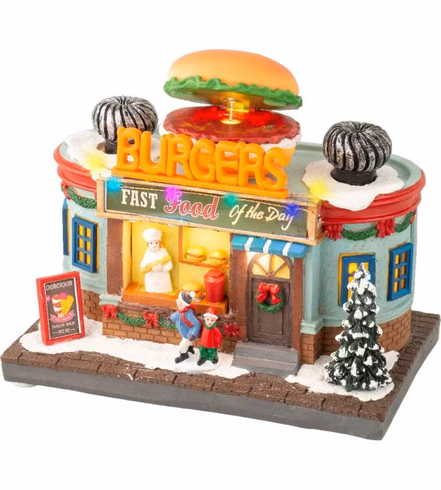Lumineo Casetta Natale Burger Fast Food 12x19,5x16 cm LED Bianco caldo