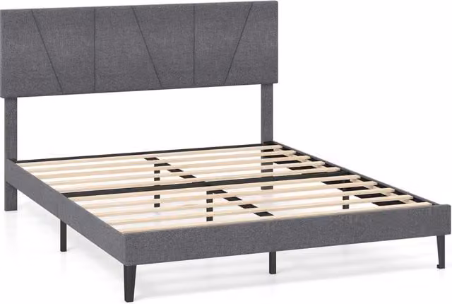 Struttura letto matrimoniale piattaforma silenziosa con testiera regolabile in altezza-Letto piattaforma rivestita in lino 160*200 cm Grigio scuro