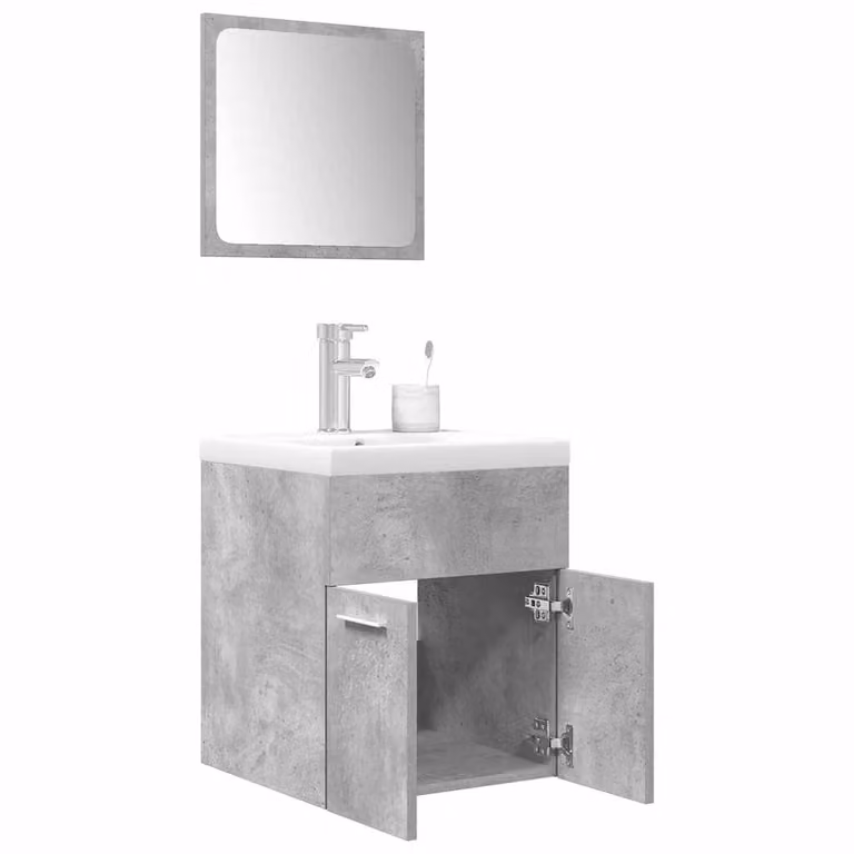 Set di mobili da bagno vidaXL 3 pezzi moderno in legno e vetro grigio e bianco con mobile sottolavabo e armadietto specchio a parete