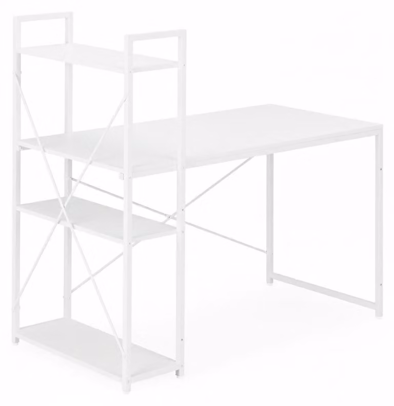 ModernHome TH-SD-5 Scrivania per computer 120×60 cm, scaffale con tre ripiani, bianco