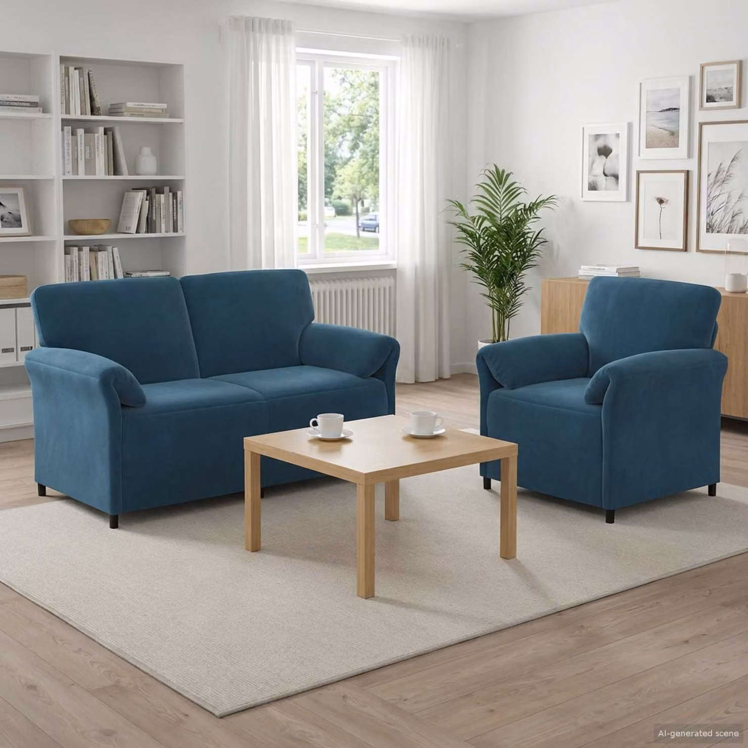 Set di 2 divani moderni vidaXL in velluto blu con struttura in metallo e cuscini inclusi