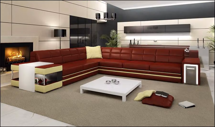 Designersofa Ecksofa mit USB Ledersofa Polster Sitz Eck Garnitur Couch PH3026