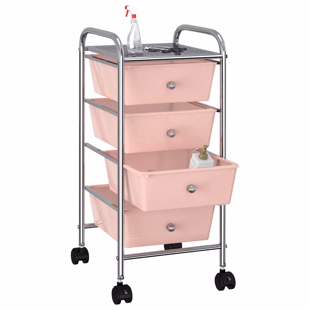vidaXL Carrello Portaoggetti Mobile con 4 Cassetti Rosa in Plastica