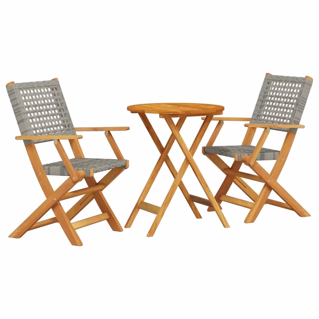 Set da Bistrot vidaXL in Polyrattan e Legno di Acacia Grigio, 3 Pezzi – 2