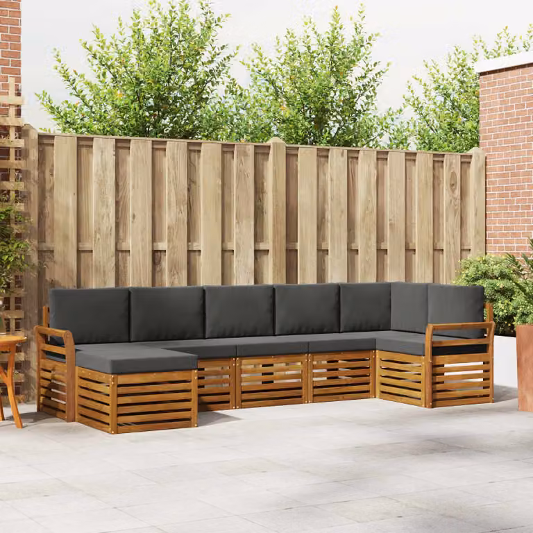 Set di divani da esterno vidaXL a forma di L in legno di acacia con 7 pezzi, colore beige e antracite