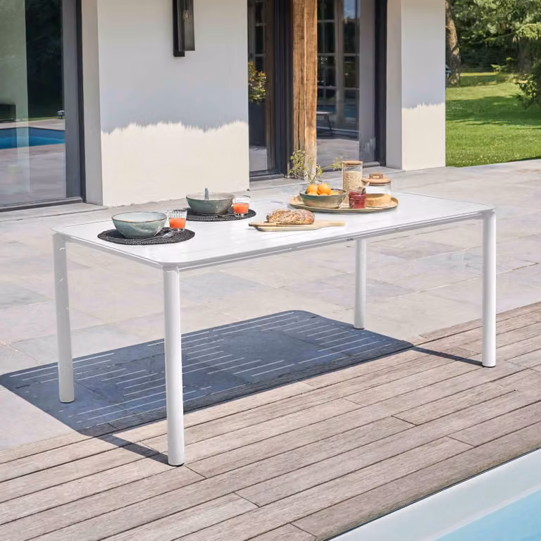 Tavolo da giardino rettangolare in alluminio bianco - Oviala Almada