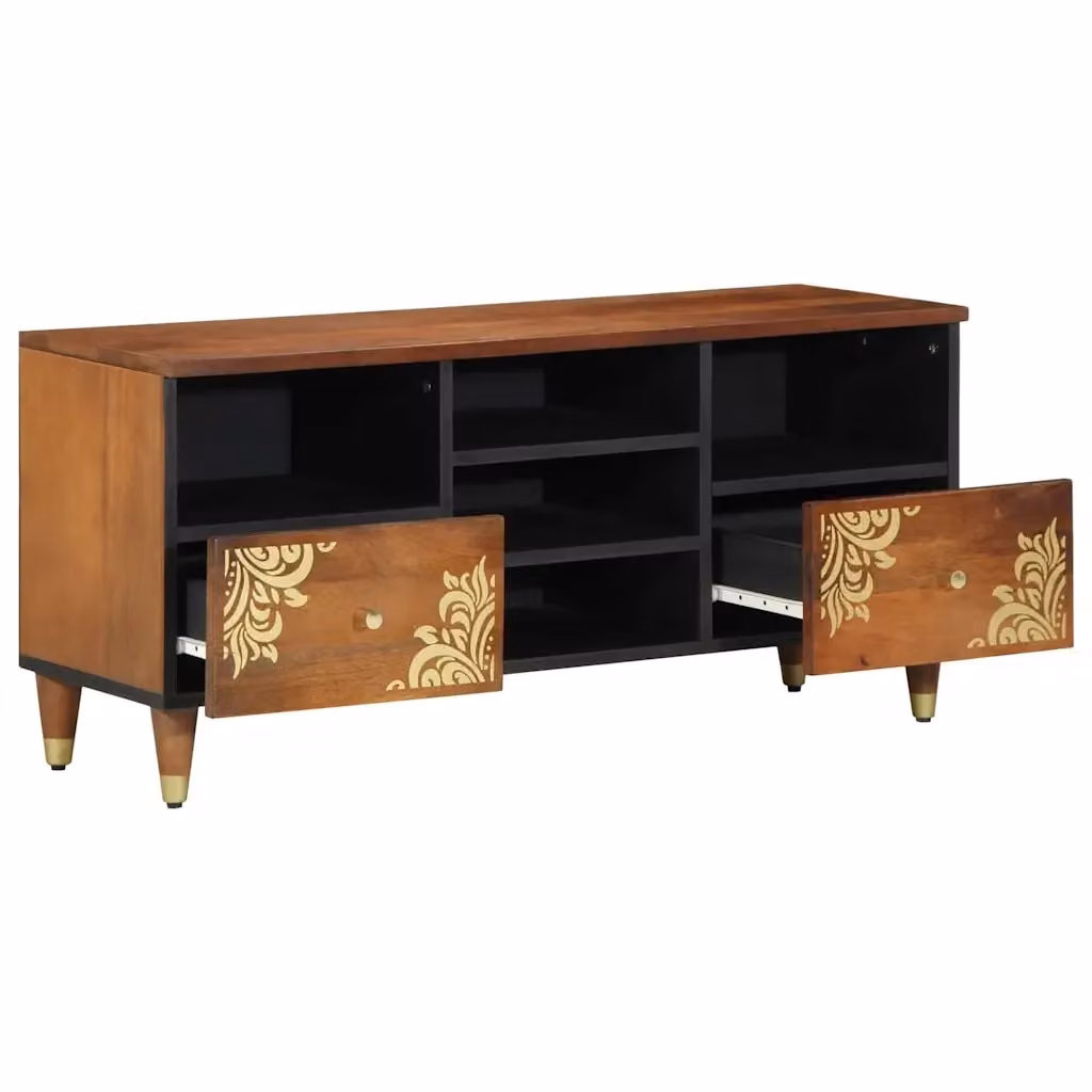 Mobile TV moderno vidaXL in legno color marrone e oro con cassetto L: 100 cm, P: 33 cm, H: 46 cm – 2