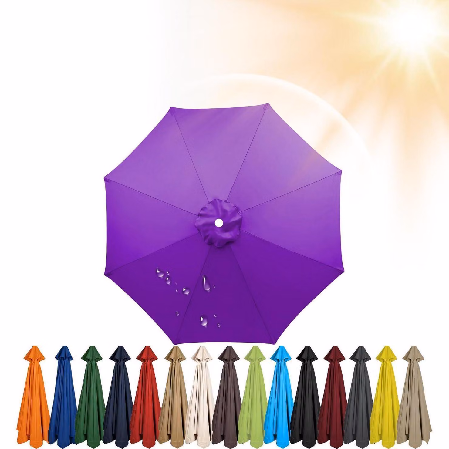 Copertura di ricambio per ombrellone, diametro 270 cm, 8 stecche, colore viola, protezione UV, resistente al vento, in poliestere