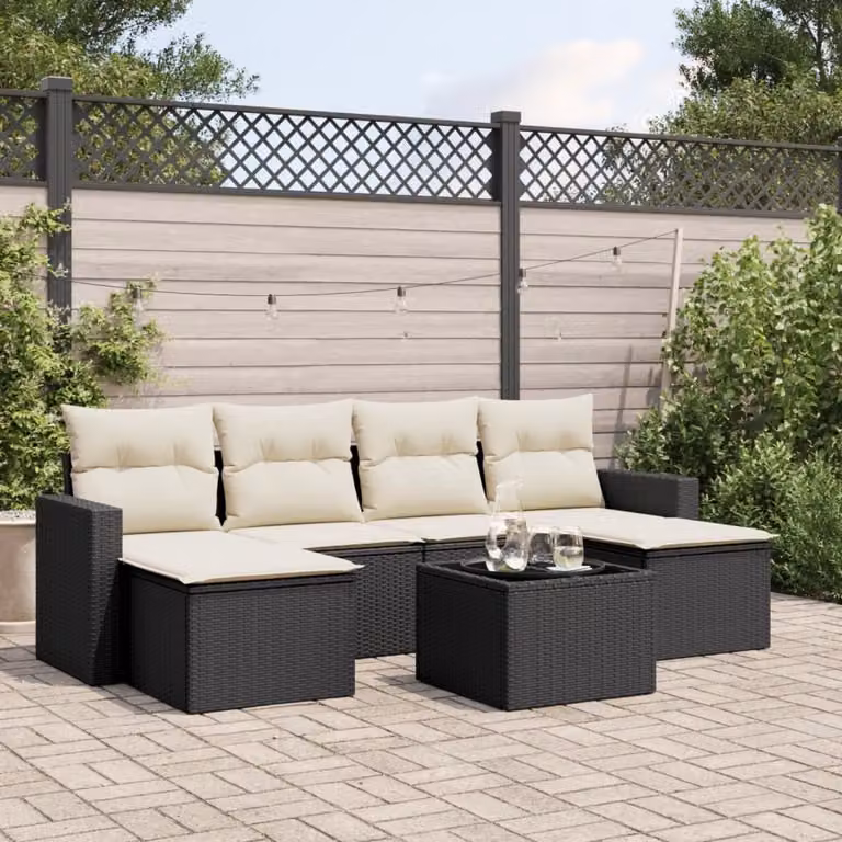 Maison Exclusive - Set da giardino 7 pezzi con cuscini in polyrattan nero