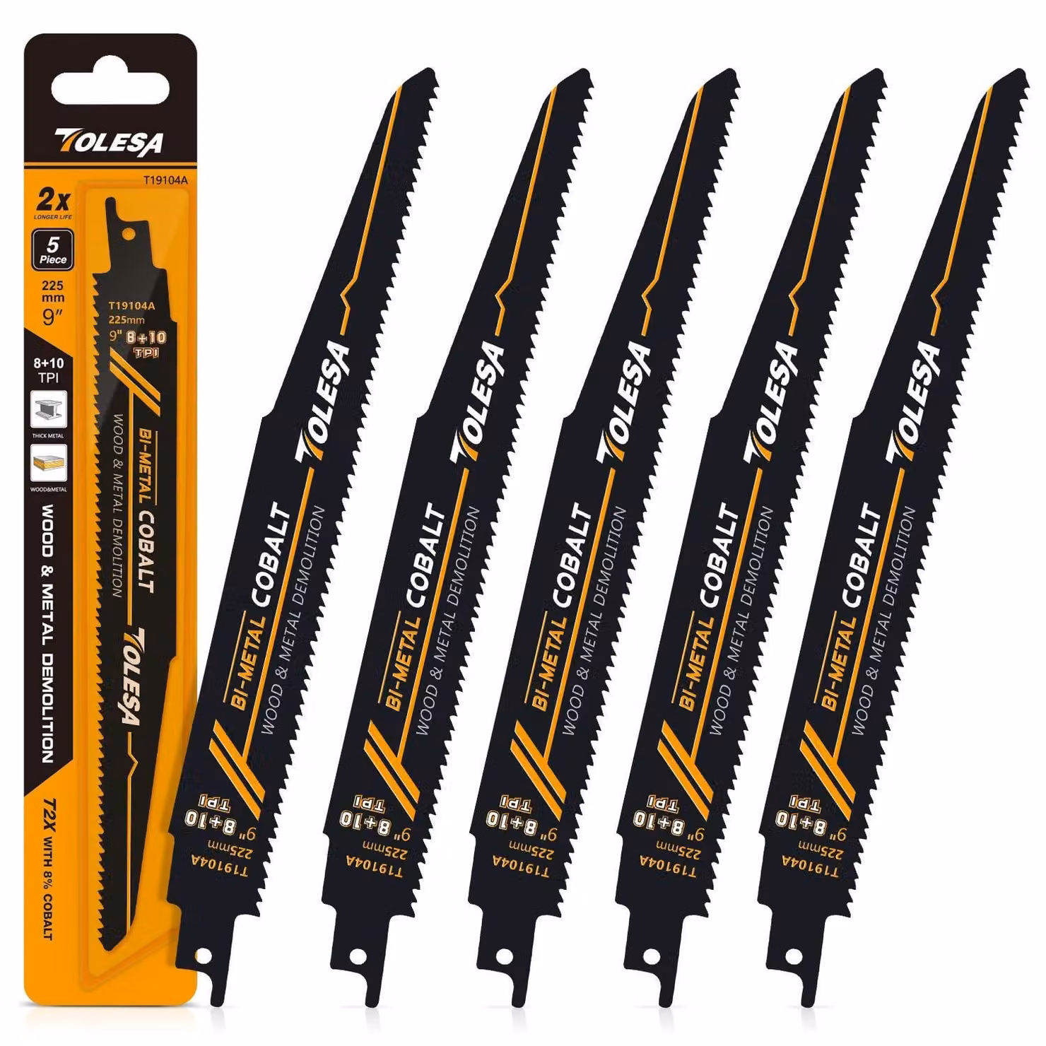 Lame per seghetto alternativo, per metallo e legno, 225 mm, 8+10 denti per pollice, confezione da 5 pezzi, adatte per tubi in acciaio e pannelli di cartongesso