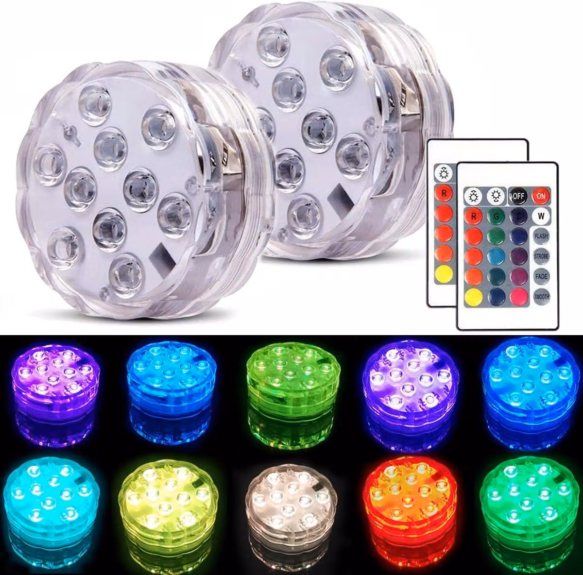 Lampade subacquee RGB a LED - 2 pezzi - con telecomando - impermeabili IP68 - per acquari e stagni
