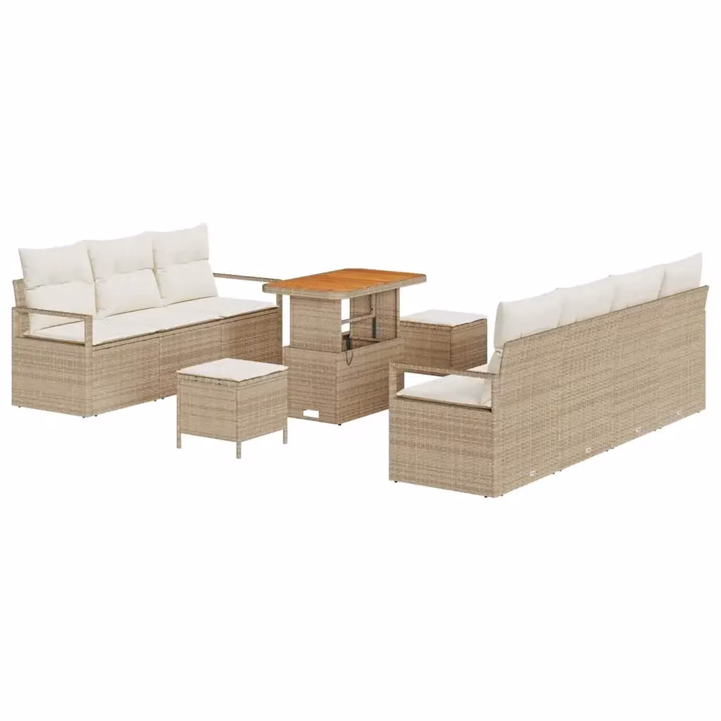 Set Divano da Giardino vidaXL 10 Pezzi Beige con Cuscini e Struttura in Acciaio Verniciato a Polvere – 2