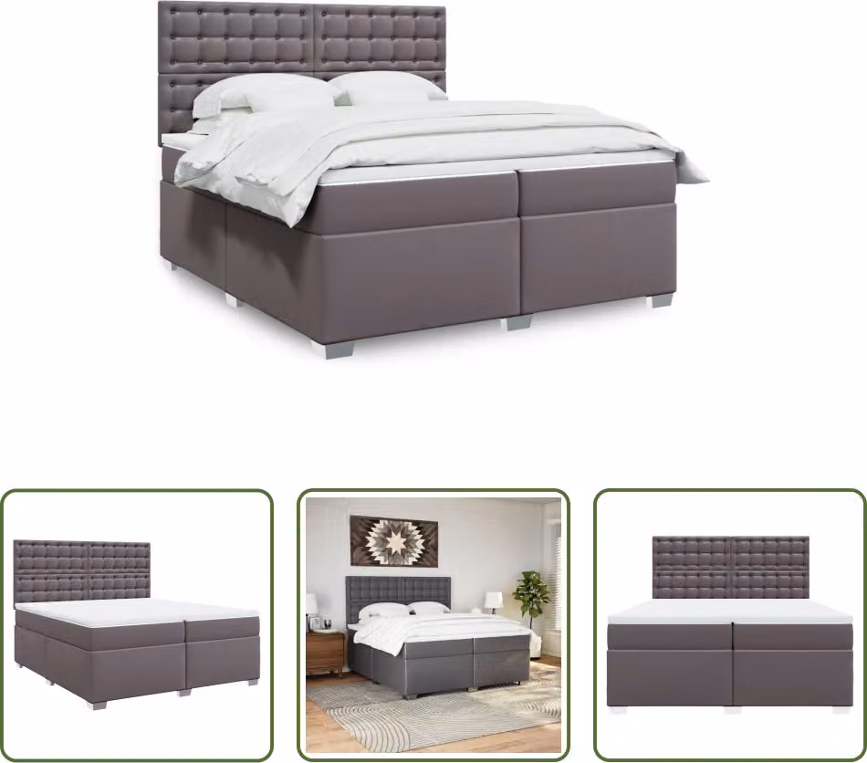 The Living Store Letto a molle con materasso grigio 200x200 cm in Pelle finta