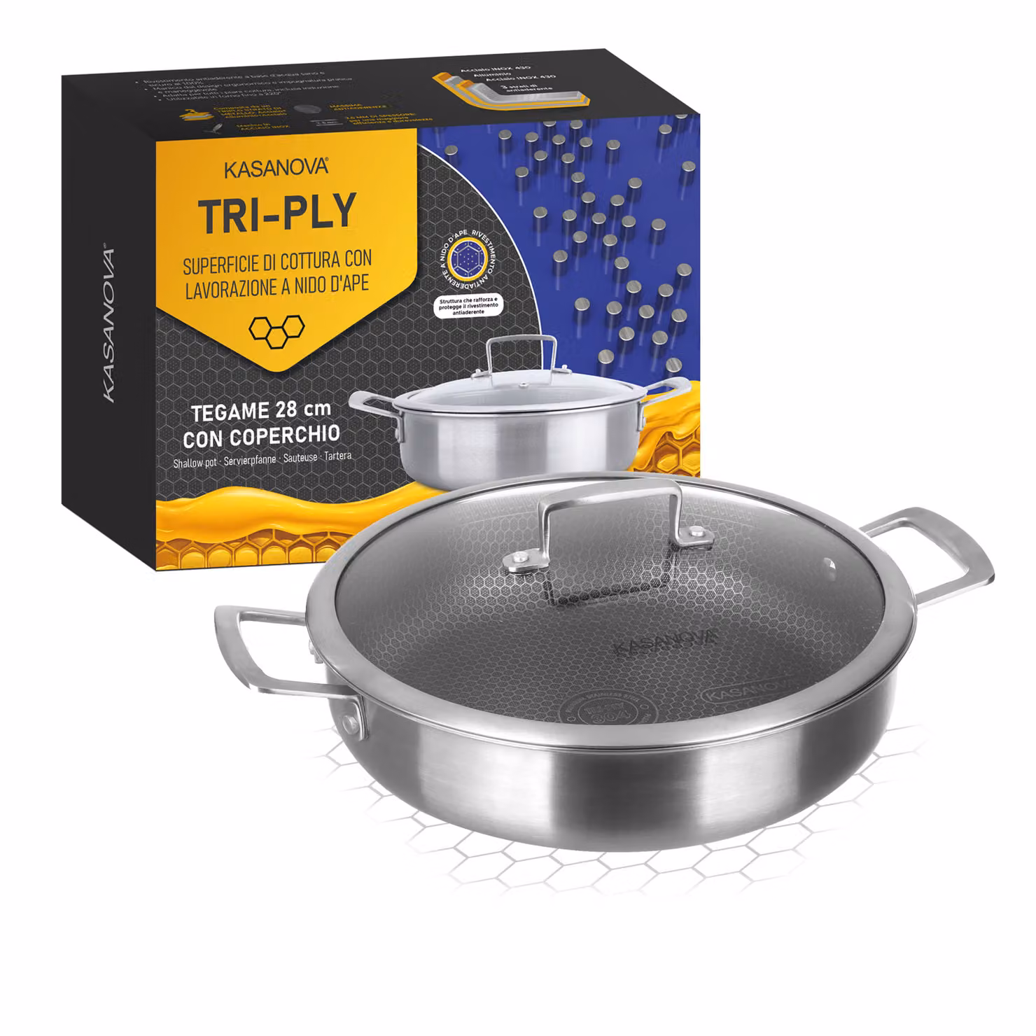 Casseruola Kasanova in acciaio inox e alluminio con coperchio, diametro 28 cm, colore argento – 2