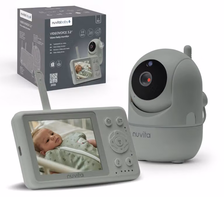 Baby monitor video Nuvita 3035 - Schermo da 3,2 pollici, telecamera HD con rotazione a 360° e inclinazione, visione notturna, audio bidirezionale