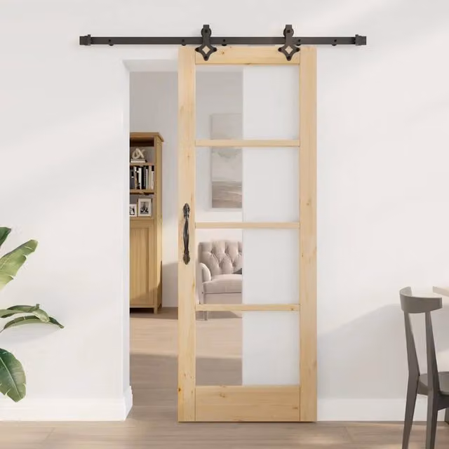 Porta scorrevole moderna vidaXL in legno e vetro marrone trasparente L: 73,5 cm, H: 198,5 cm