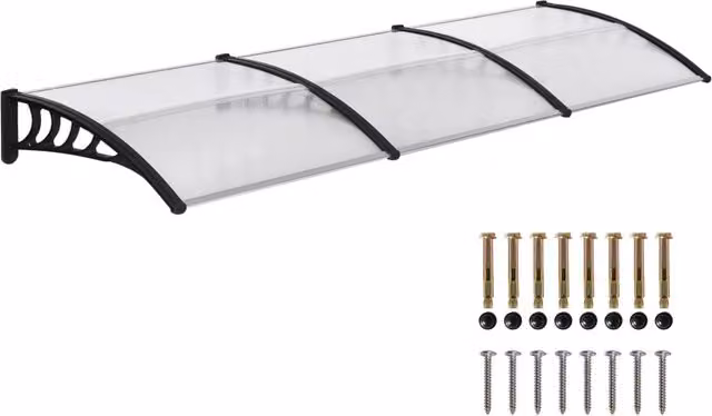 Tettoia per Balcone in Policarbonato e Alluminio ¨C Minimal ¨C 303x96x27 cm, Nera e Trasparente