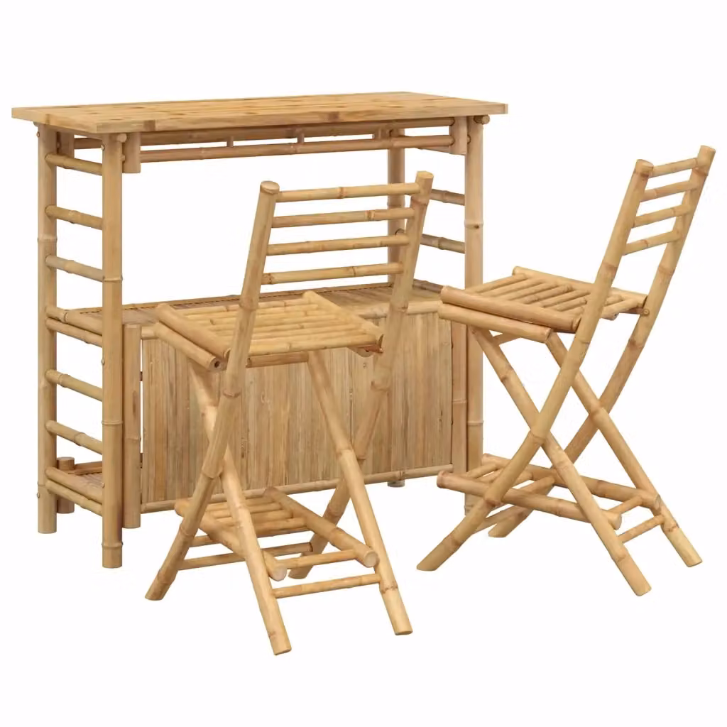 Set da bar da esterno vidaXL composto da tavolo rettangolare e 2 sgabelli in bambù color beige – 2