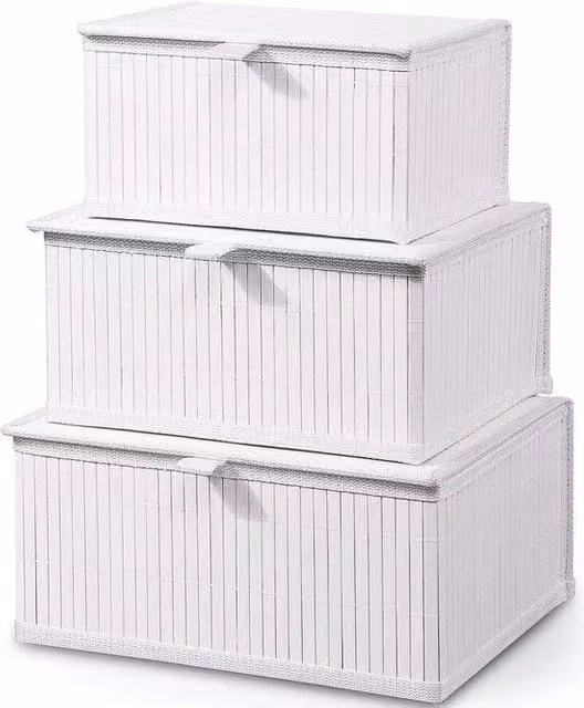 Set di contenitori in bambù opaco da 3 con coperchio - Soluzione decorativa e stabile per l'archiviazione in casa, cucina e bagno
