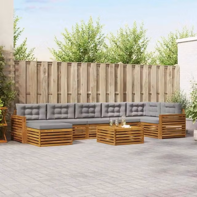 Set di divani da esterno vidaXL a forma di L in legno di acacia con 8 pezzi, colore grigio
