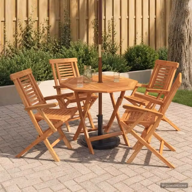 Set bistro da giardino pieghevole vidaXL in legno di teak 5 pezzi colore marrone e beige – 1