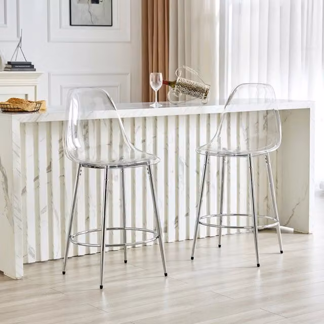 Set da 2 Sgabelli da Bar Trasparenti Gambe in Metallo Argento Altezza 102 cm Design Moderno e Robusto per Cucina