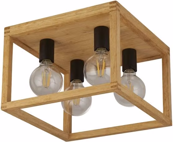Plafoniera Moderna Square SEARCHLIGHT in Legno e Vetro Trasparente, Colore Marrone e Nero, 4 Luci E27