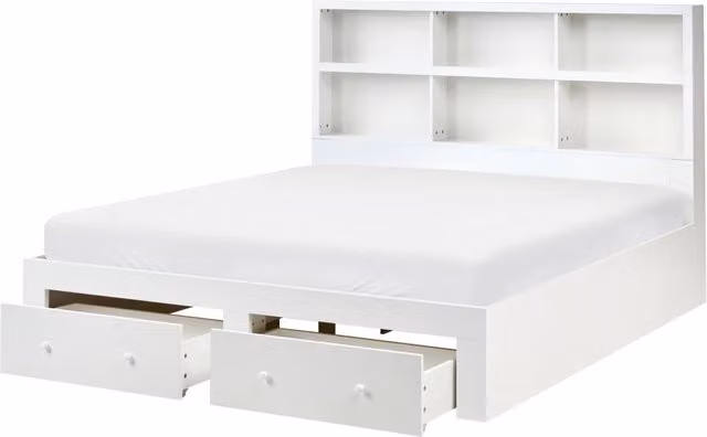 Letto matrimoniale in legno con contenitori a 2 cassetti e ripiani bianco 180 x 200 cm stile minimalista