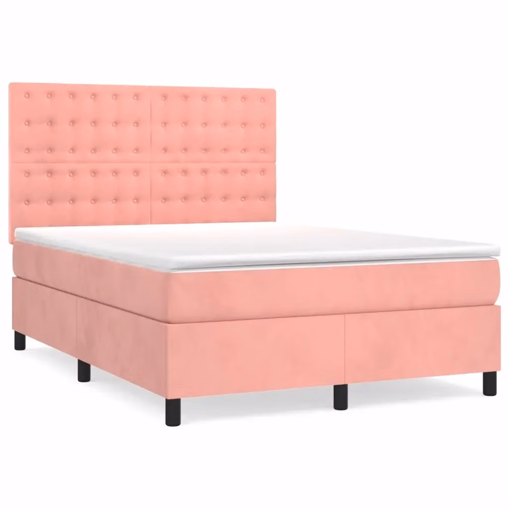 Letto con Giroletto a Molle e Materasso Ibrido vidaXL in Velluto Rosa e Bianco L/P/H: 193 x 144 x 128 cm – 2