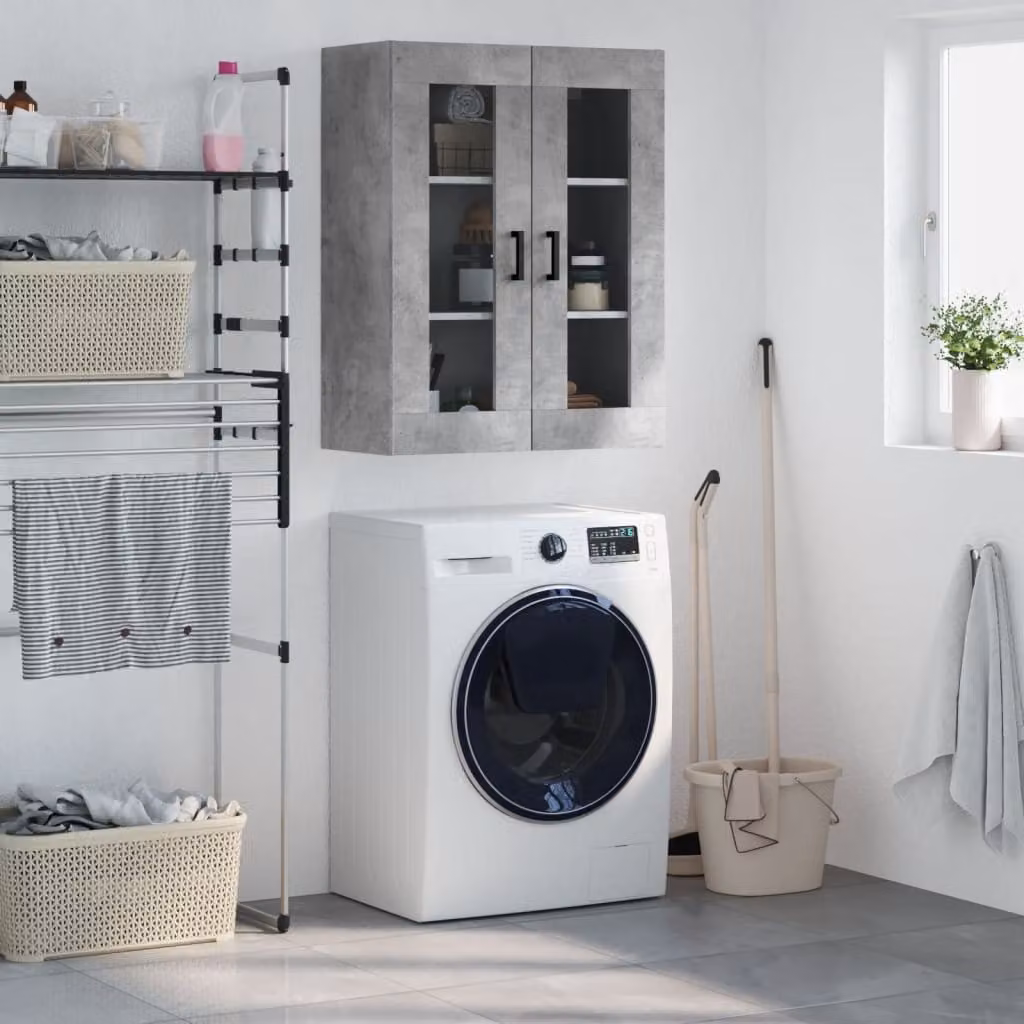 Mobile a parete vidaXL in stile moderno con ante in vetro, Grigio Cemento, L: 69,5 cm, P: 34 cm, H: 90 cm