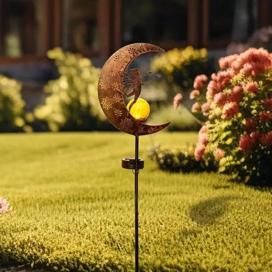 Lampada solare da giardino Teresa's Collecties a forma di stella con globo in vetro e luce LED bianco caldo, Altezza: 99 cm
