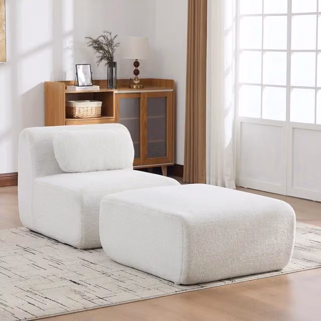 Divano Modulare in Tessuto Chenille ¨C MINIMAL ¨C Avorio, Morbido, Antiscivolo