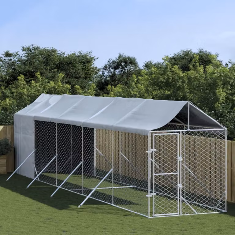 The Living Store Cuccia per cani da esterno con tetto Silver 2x10x2,5 m Acciaio zincato