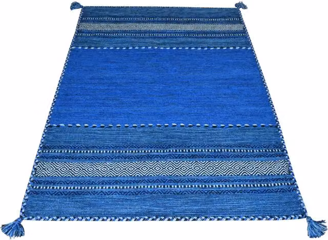 Tappeto Pierre Tappeti Antique Kilim Blu in Cotone e Ciniglia L: 160 cm, P: 230 cm
