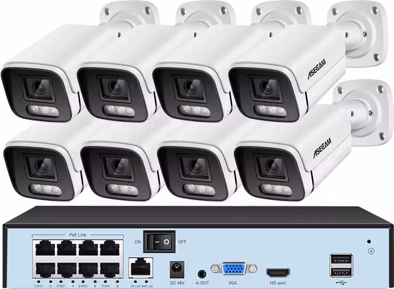 sistema di telecamere di sicurezza da 8MP, rilevamento del movimento, design impermeabile IP67, 8CH NVR e 8 telecamere, Nessuno
