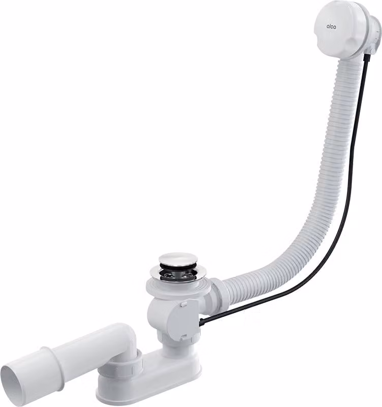 Set di scarico Alcadrain - Set di scarico e troppopieno per vasca da bagno, lunghezza 1200 mm, bianco/cromo A51B-120