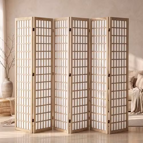 Divisorio per Ambienti VEVOR a 6 Pannelli in Legno MDF, Schermo Pieghevole Decorativo in Stile Giapponese per Casa, Ufficio o Camera da Letto, H: 170 cm, L: 242 cm, P: 43,18 cm