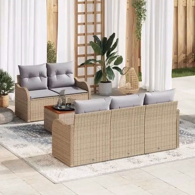 Set Divano da Giardino 6 pz Beige polyrattan 3347392