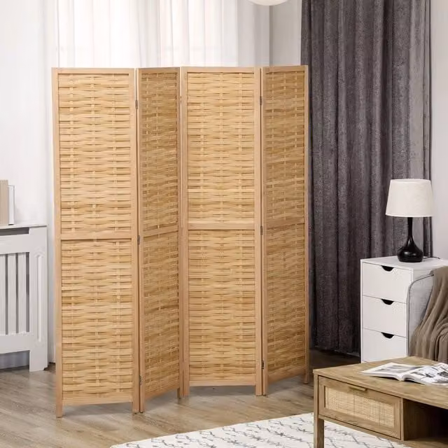 Paravent Separatore Ambienti Minimal in Bambù e Rattan Naturale, Colore Beige/Marrone, L: 160 cm, H: 170 cm – 1