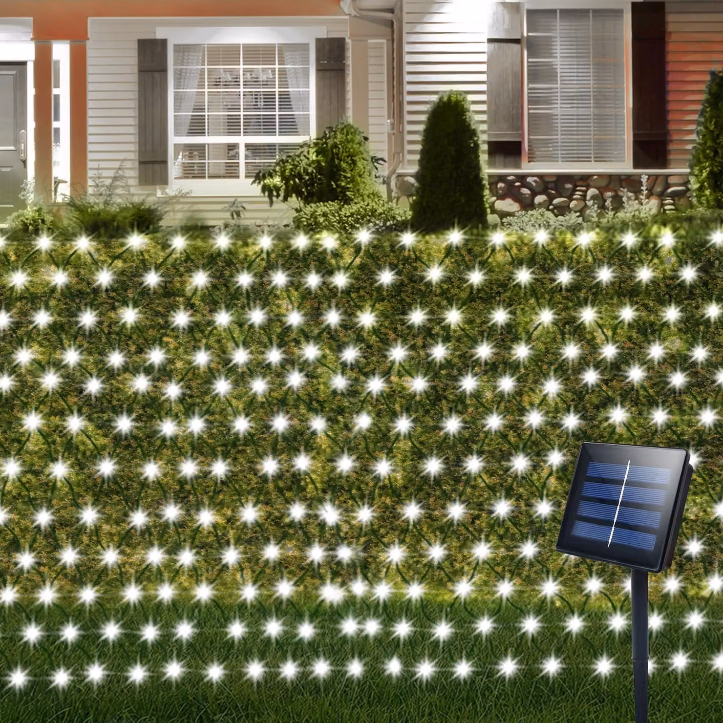 Illuminazione solare, dimensioni 3x2 metri, 200 LED, luce bianca fredda, cavo verde