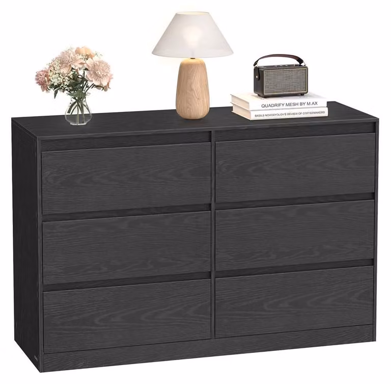 Comodino con 6 cassetti, nero, 40 x 119,4 x 75 cm - Kailyn