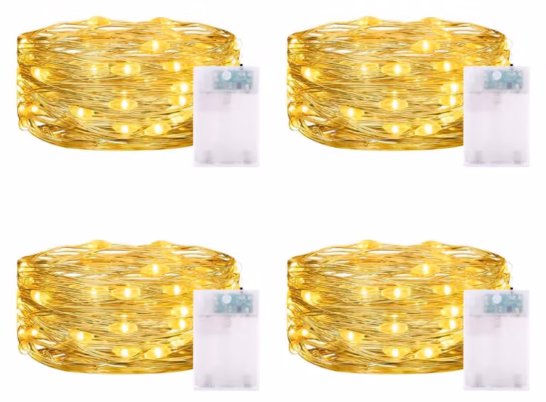 Catena luminosa a LED, lunghezza 3 metri, 30 LED, luce bianco caldo, con timer, grado di protezione IP65 (resistente all'acqua)